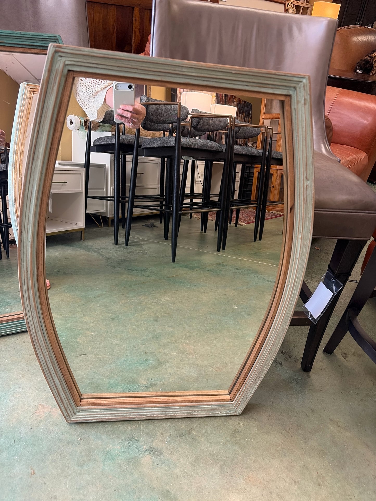 H Lancaster Co.Wood w/Light Blue Border Mirror