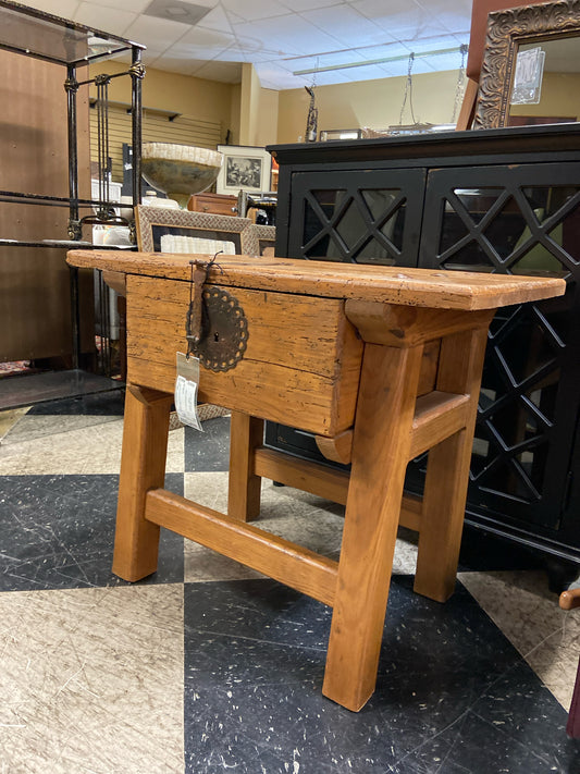 Vintage Wood Accent Side Table with Metal Accents