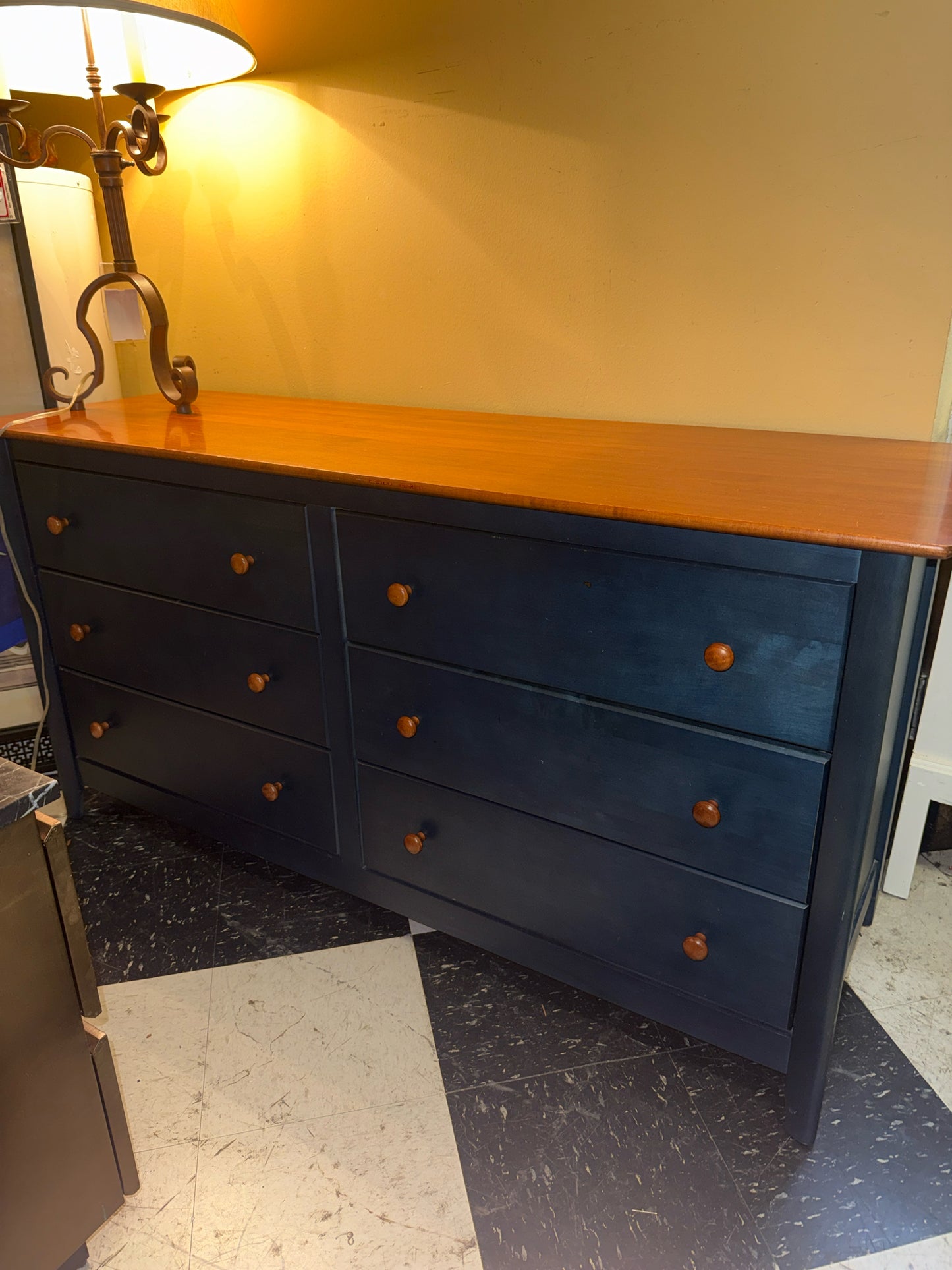 Navy Blue 6-Drawer Dresser (58.5x20x27)