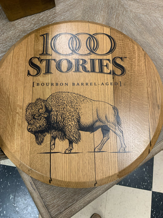 Barrel Head Bison Bourbon Round Wood Art 21"