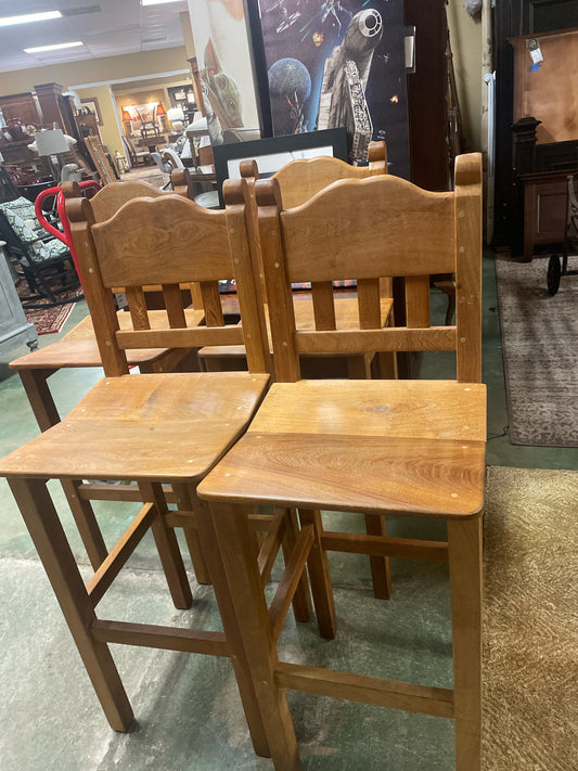 Set of 4 Rustic Wooden Bar Height BarStools w/ Backs