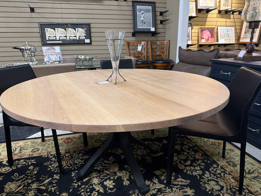 NEW Custom Made 60"Round White Oak Black Metal Base Dining Table