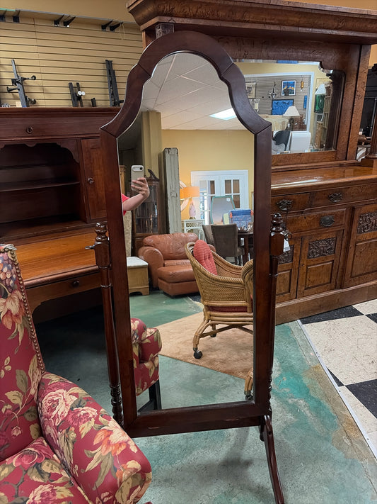 Queen Anne-style Cheval Mirror w/Wooden Frame & Arched Top (21x63)