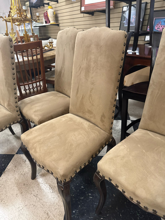 Pottery Barn Calais Wheat Microsuede Dining Chairs w/Nailhead (Set of 4)