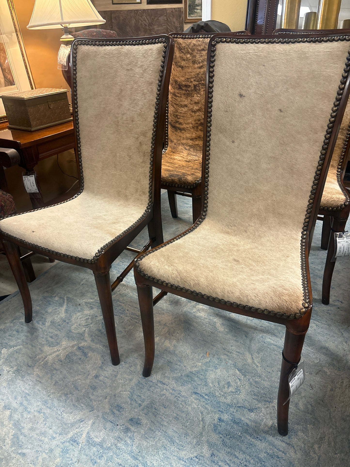 Set of 2 - Theodore Alexander Sable Cowhide & Walnut Chairs