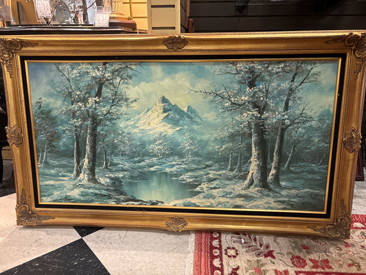 Signed Emery Walton Oil on Canvas-Winter Scene in Gold Frame (32x56)