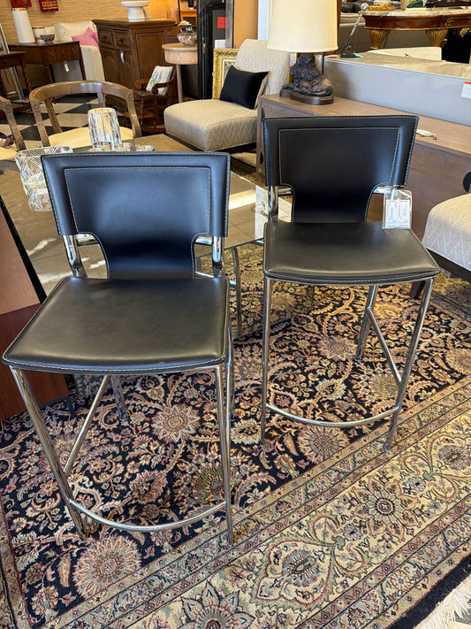 PAIR Collectic Home Black Leather/Chrome Bar Stools