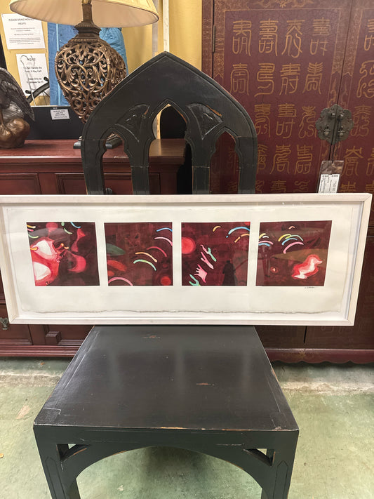 Original Watercolor "Pary Light" Burgendy/Black in White Frame (44x16)