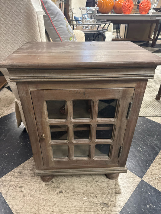 Wood Side Table with Glass Picture Frame Door