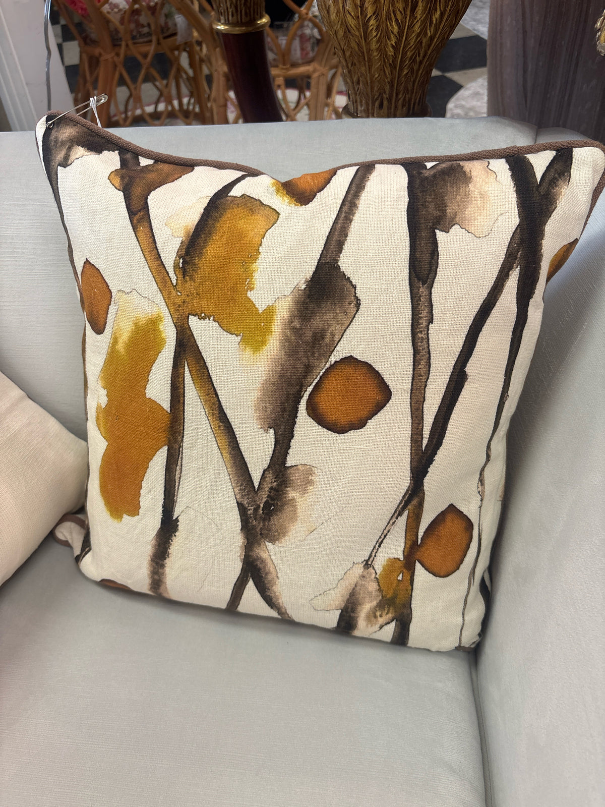 Custom Down Filled Brown/White/Amber Design Pillow