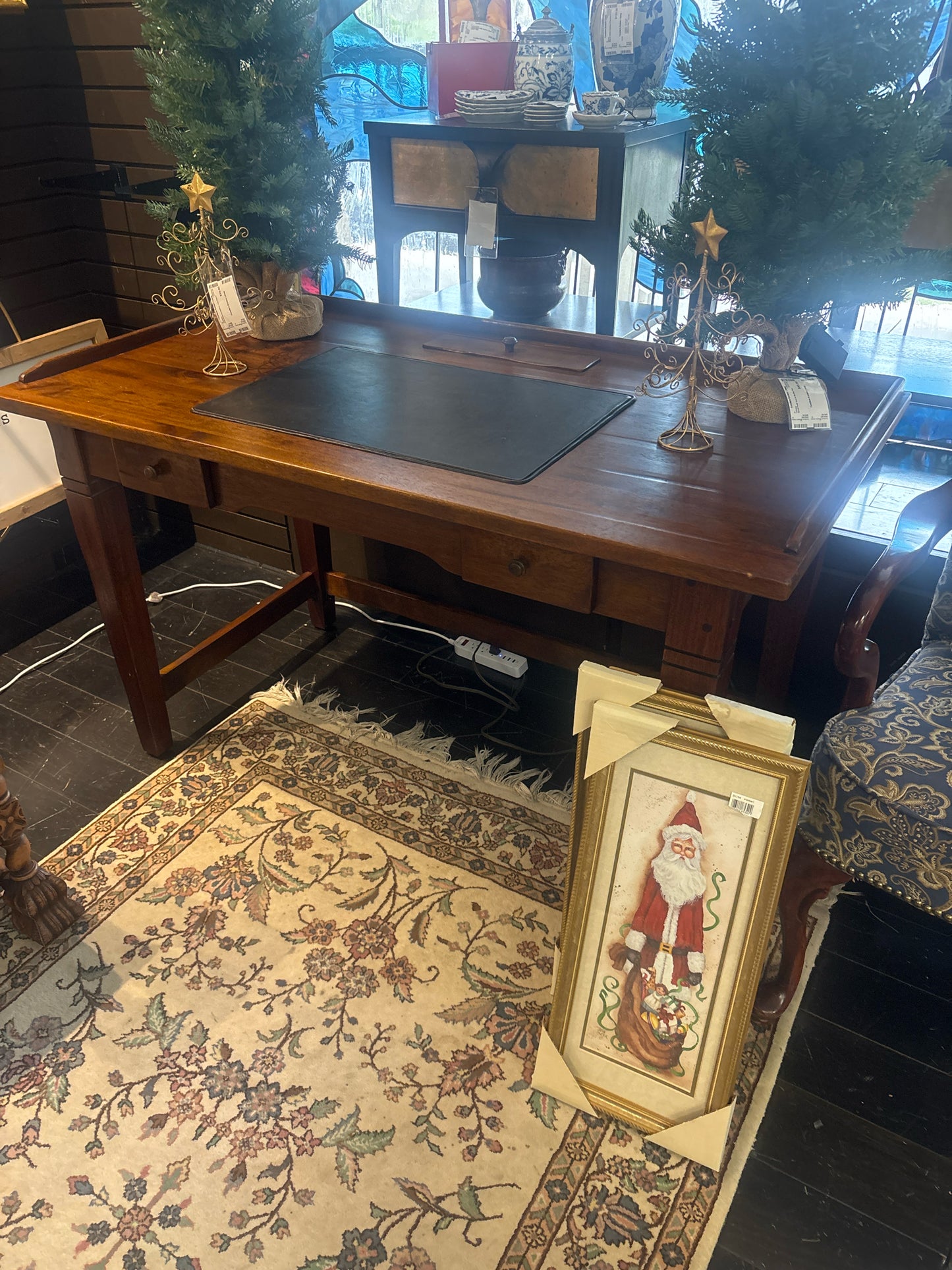 Wooden Desk w/ 2 Drawers & Leather Top