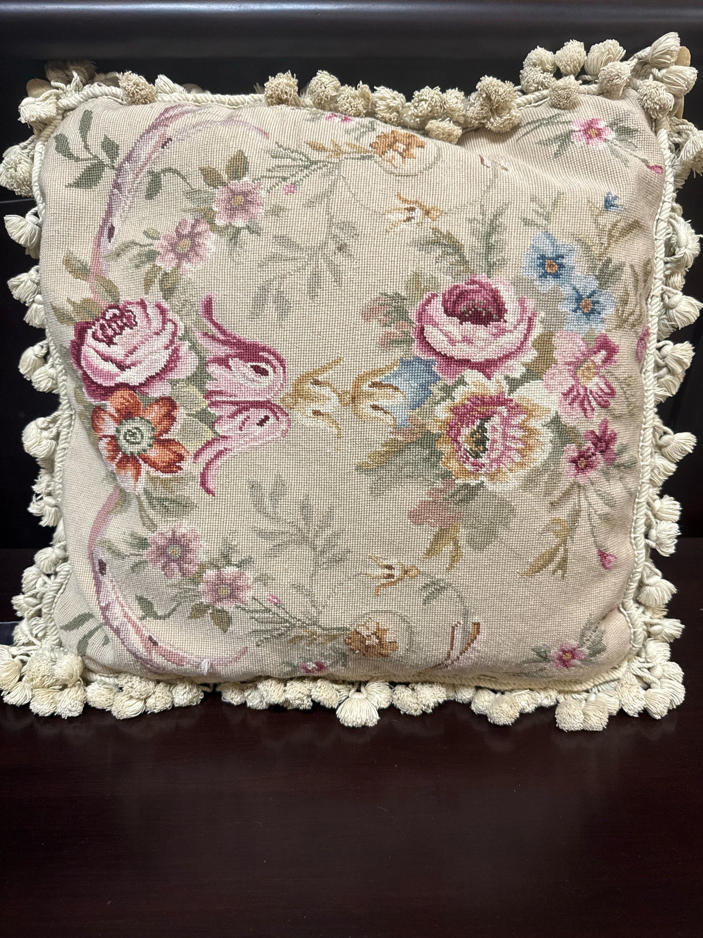 Pink & Beige Needlepoint Pillow