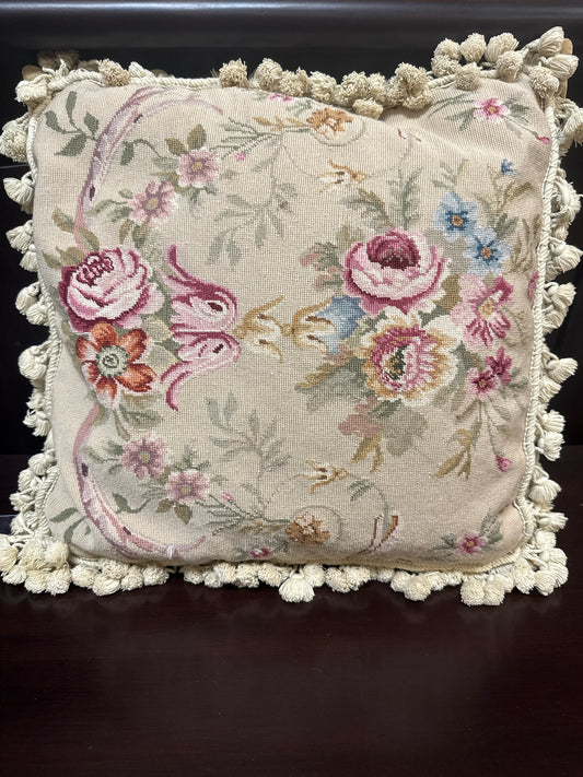 Pink & Beige Needlepoint Pillow