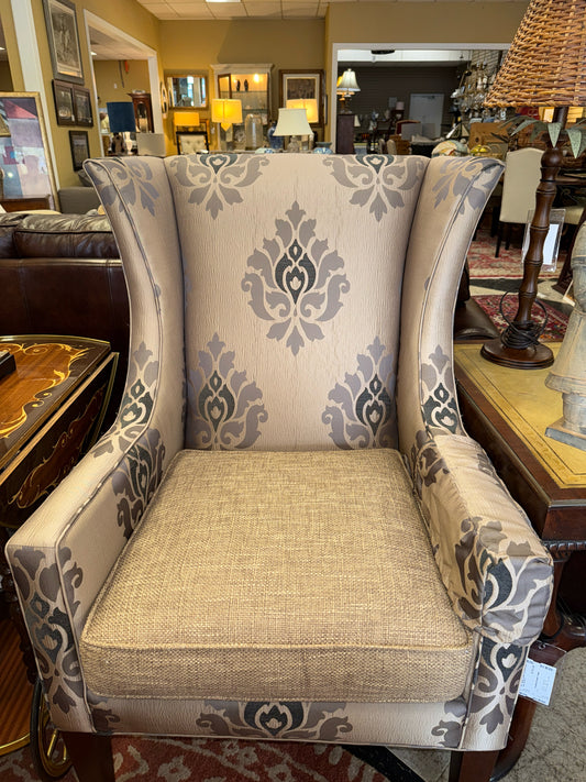 PAIR Sherrill Wingback Chairs-Gold w/ Tweed Seats