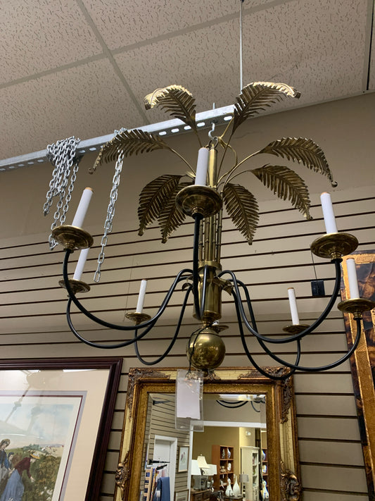 Vintage - Regency Palm Leaves Black & Brass 8 Arms (Black Shades @ Counter)