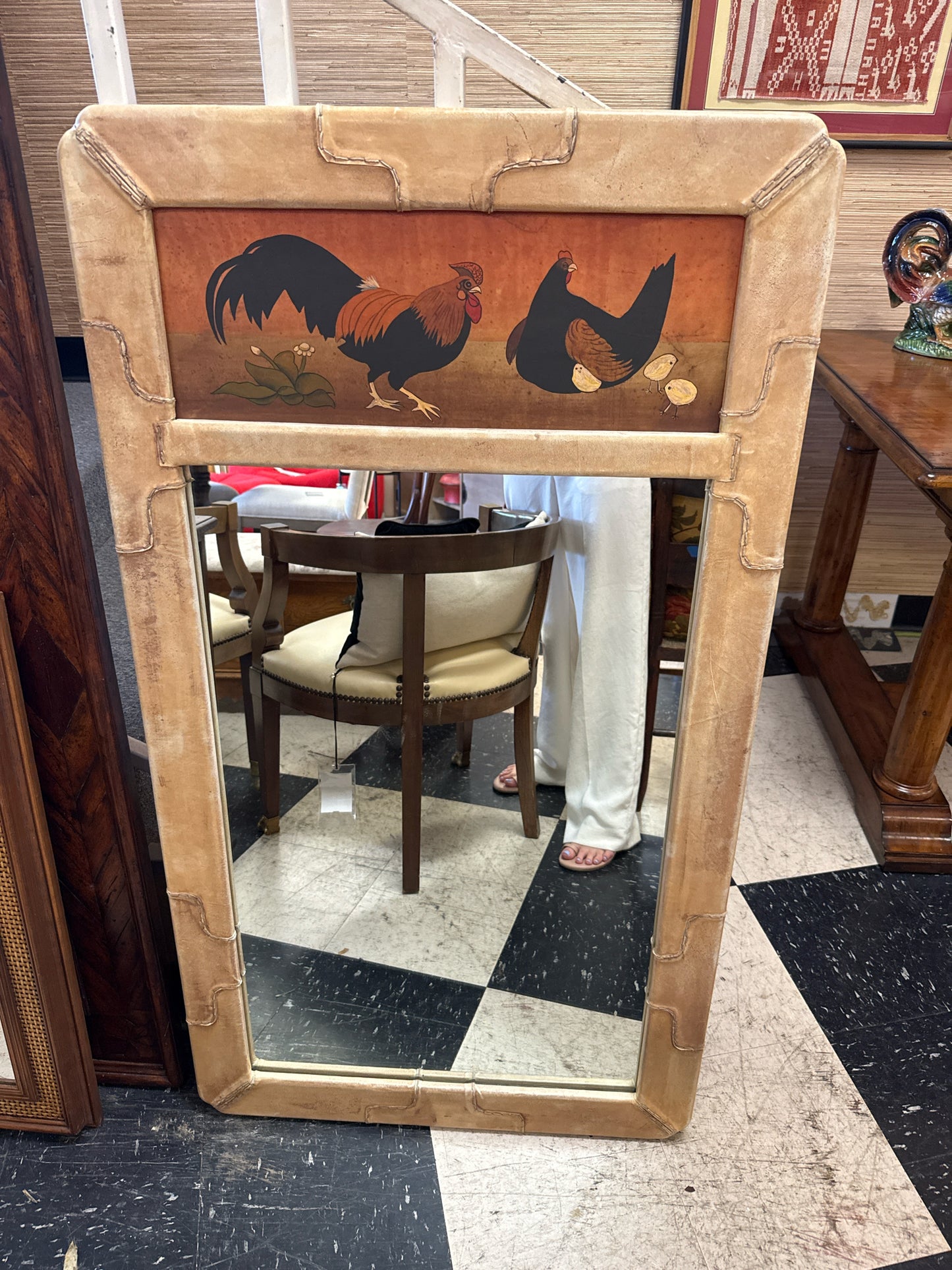 (27x48) Rooster/Chicken Mirror w/Leather Wrapped Border
