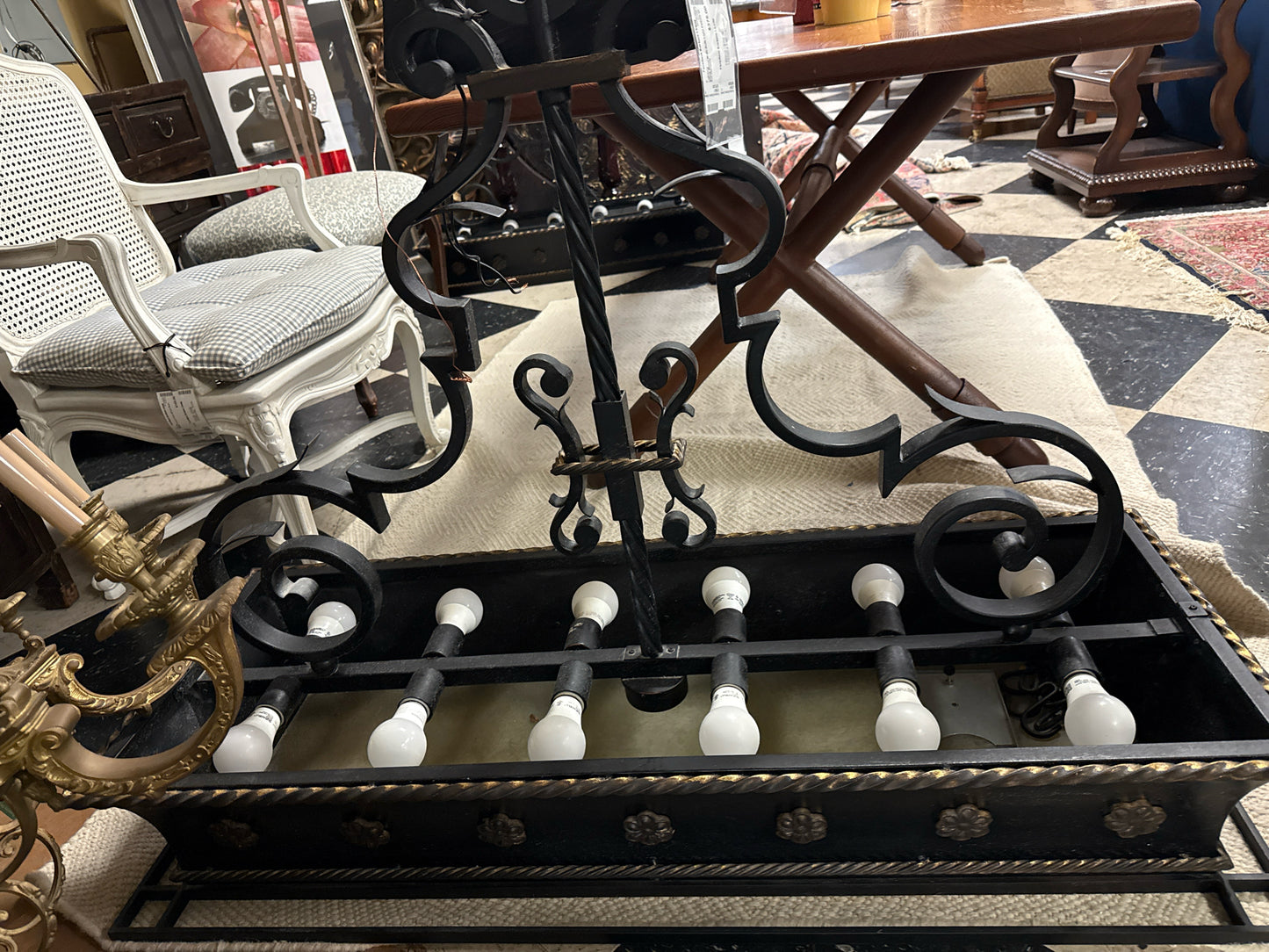 Black Metal Multi Bulb Light Fixture w/ Pot Hangers