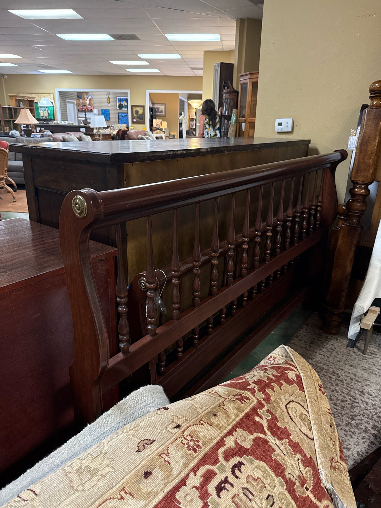 Cali. King Sleigh Bed w/Brass Accents HB/FB/SR's/Wooden CNT Supports