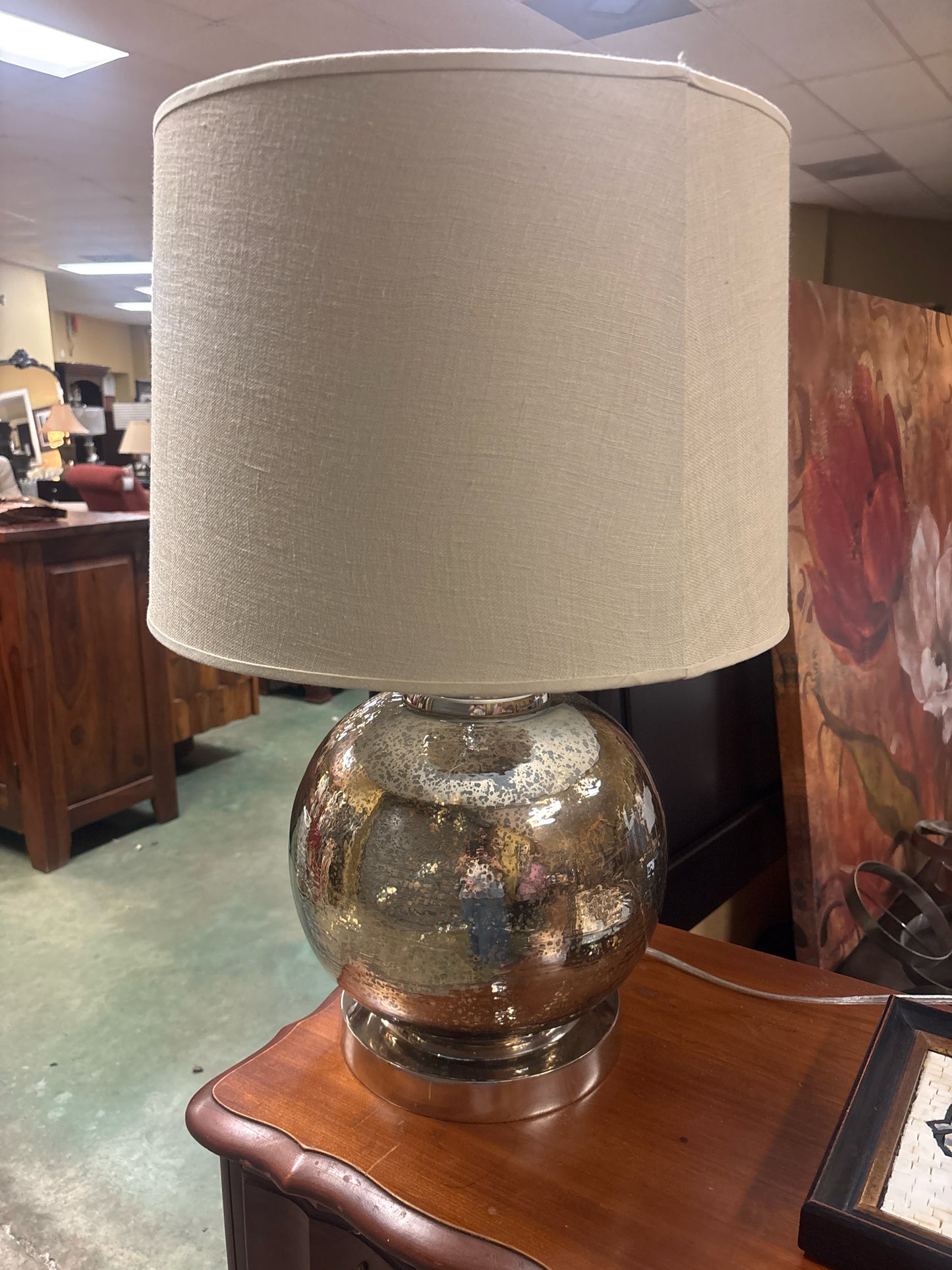 Uttermost "Piadena" Smoked Mercury Glass Table Lamp w/ Linen Round Shade