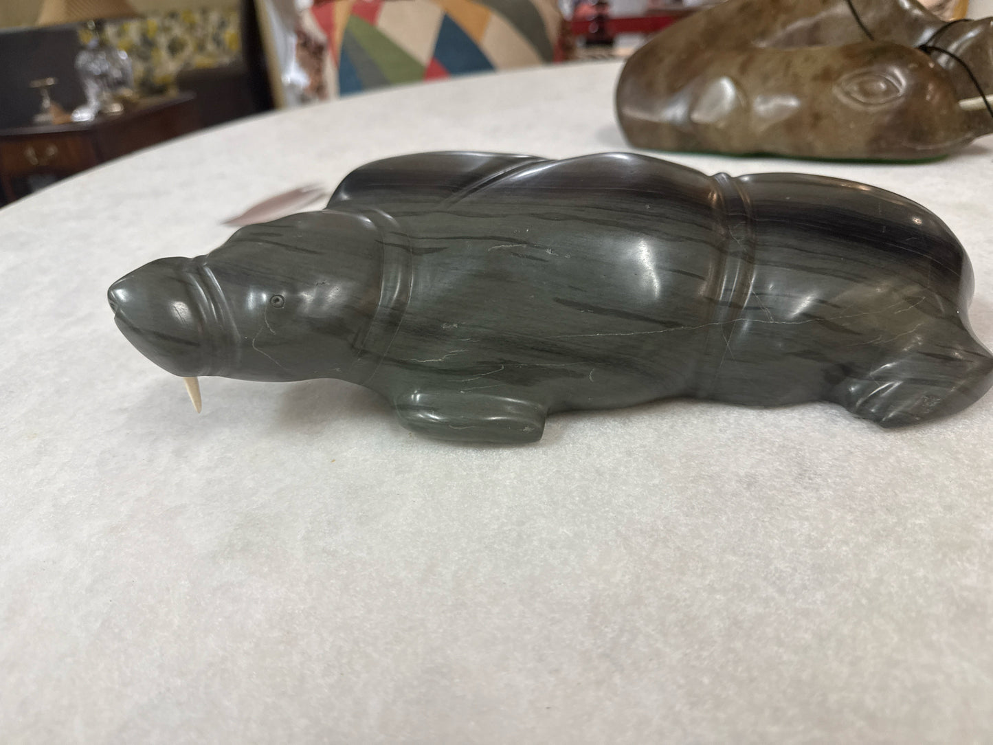 Canadian Handcarved Soapstone Walrus Sculpture (Artic Inuit)