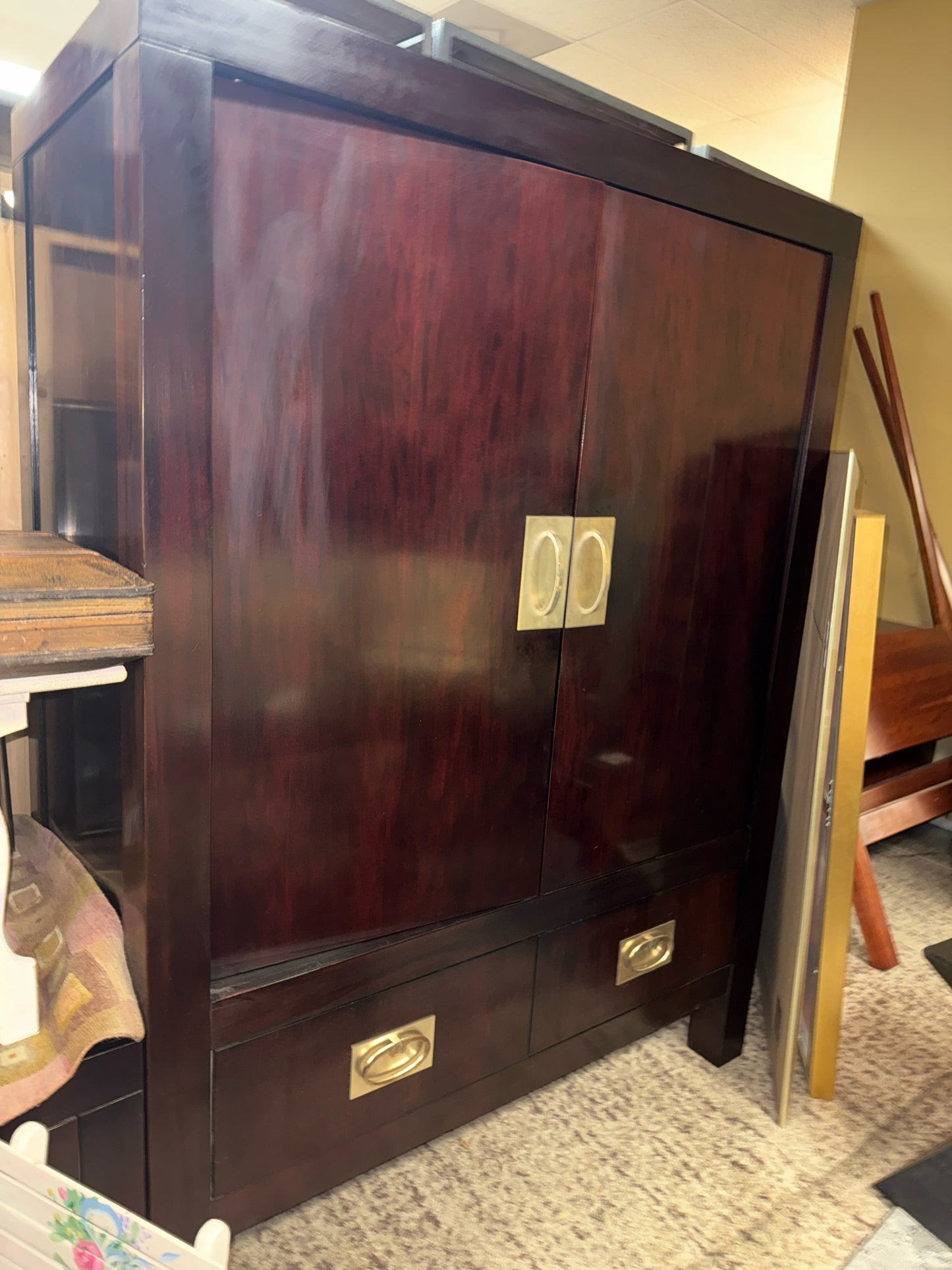 Mahogany Storage Cabinet w/ Nickel Hardware & 2 Door Top-Piece