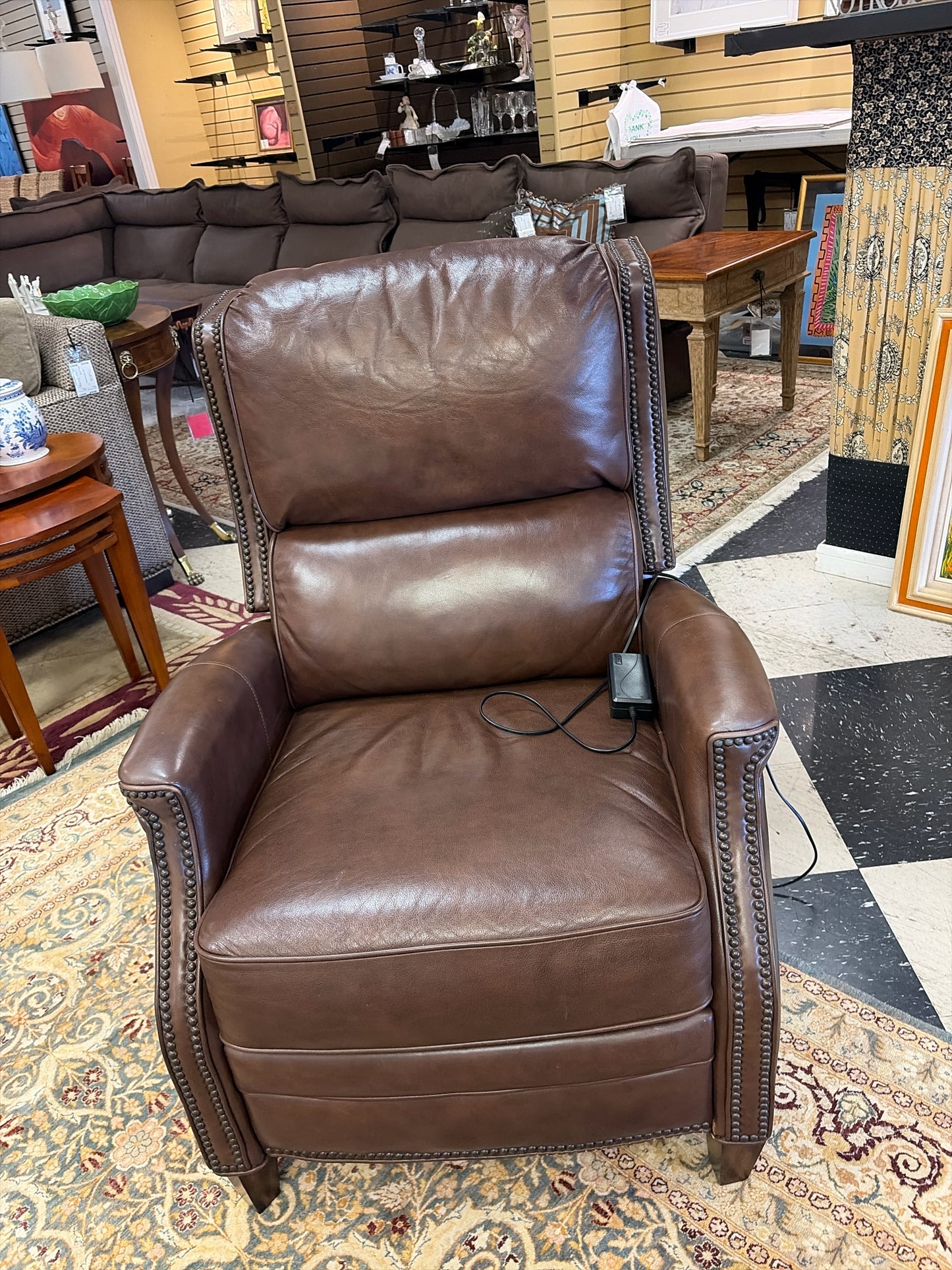 Louis Shanks Brown Leather Electric Recliner w/Electric Headrest/Nailhead