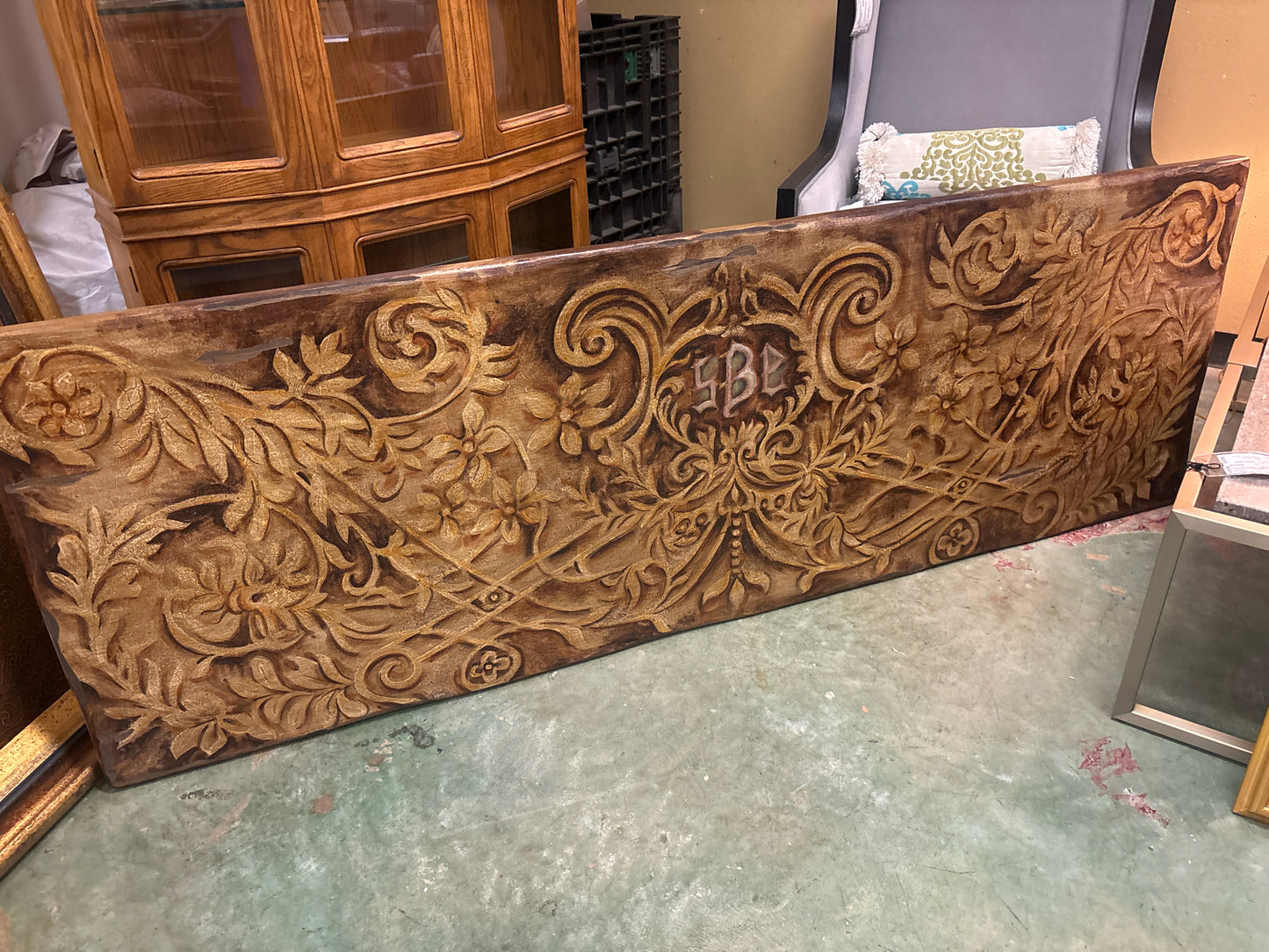 Brown & Gold Hand Painted Wood Wall Panel (28x83)