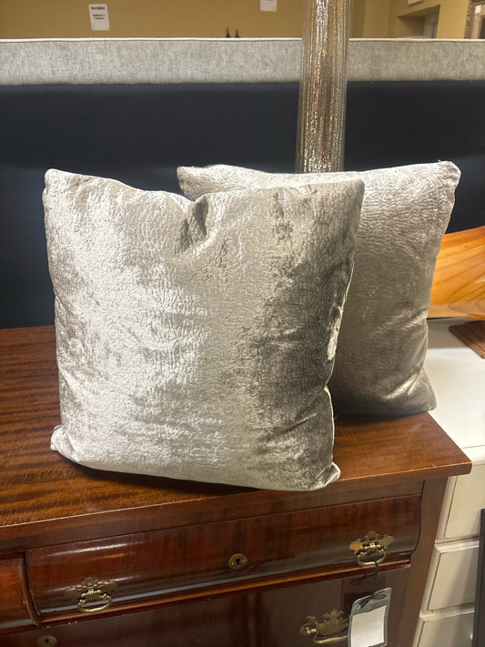 PAIR of Silver Taupe Down Pillows by John Williams Interiors