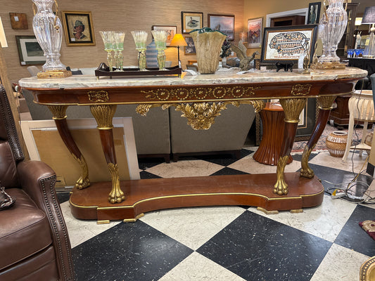Antique Mahogany Ornate Sideboard w/Marble Top Gilt & Gold Accents w/Claw Feet