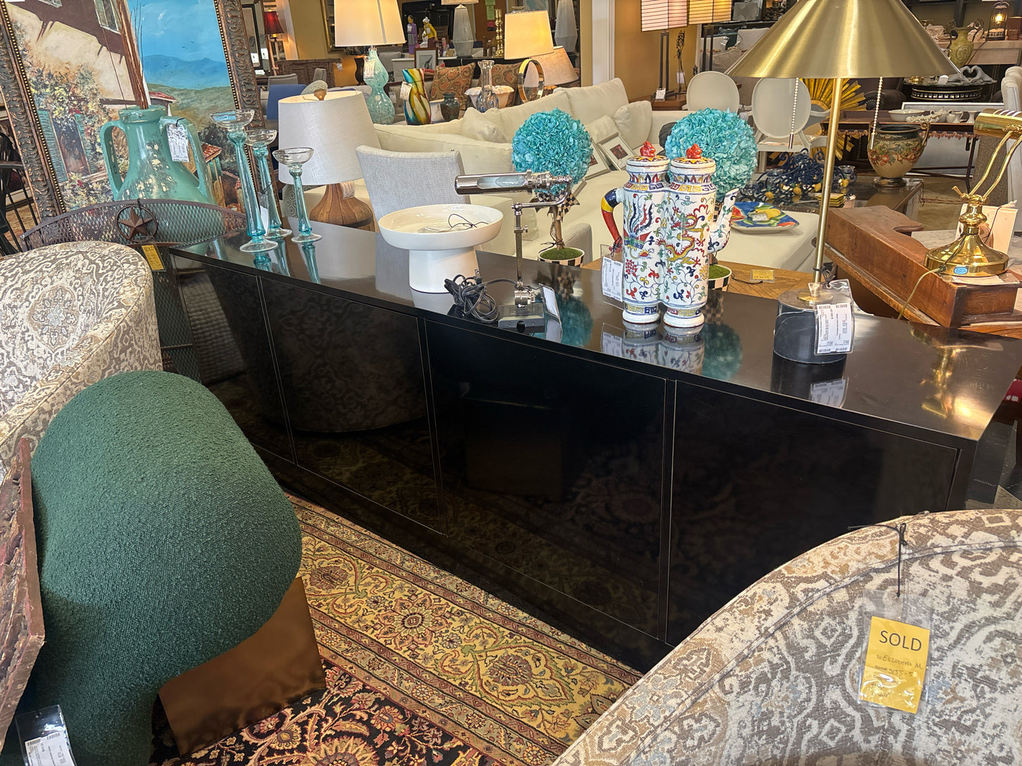 Black Lacquer 4-Door Entertainment Console