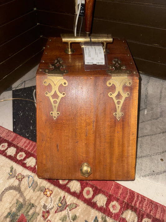 Antique French Coal Scuttle Fruitwood with Brass Fittings