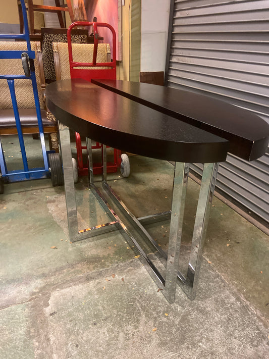 Brown and Chrome 1/2 Oval Entry Table