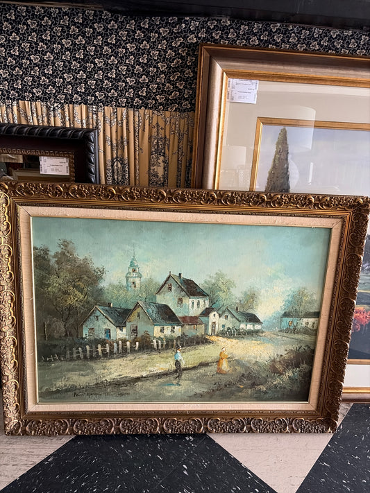 Original Signed Oil of House w/Blue/Green Colours (43"x 31.5")