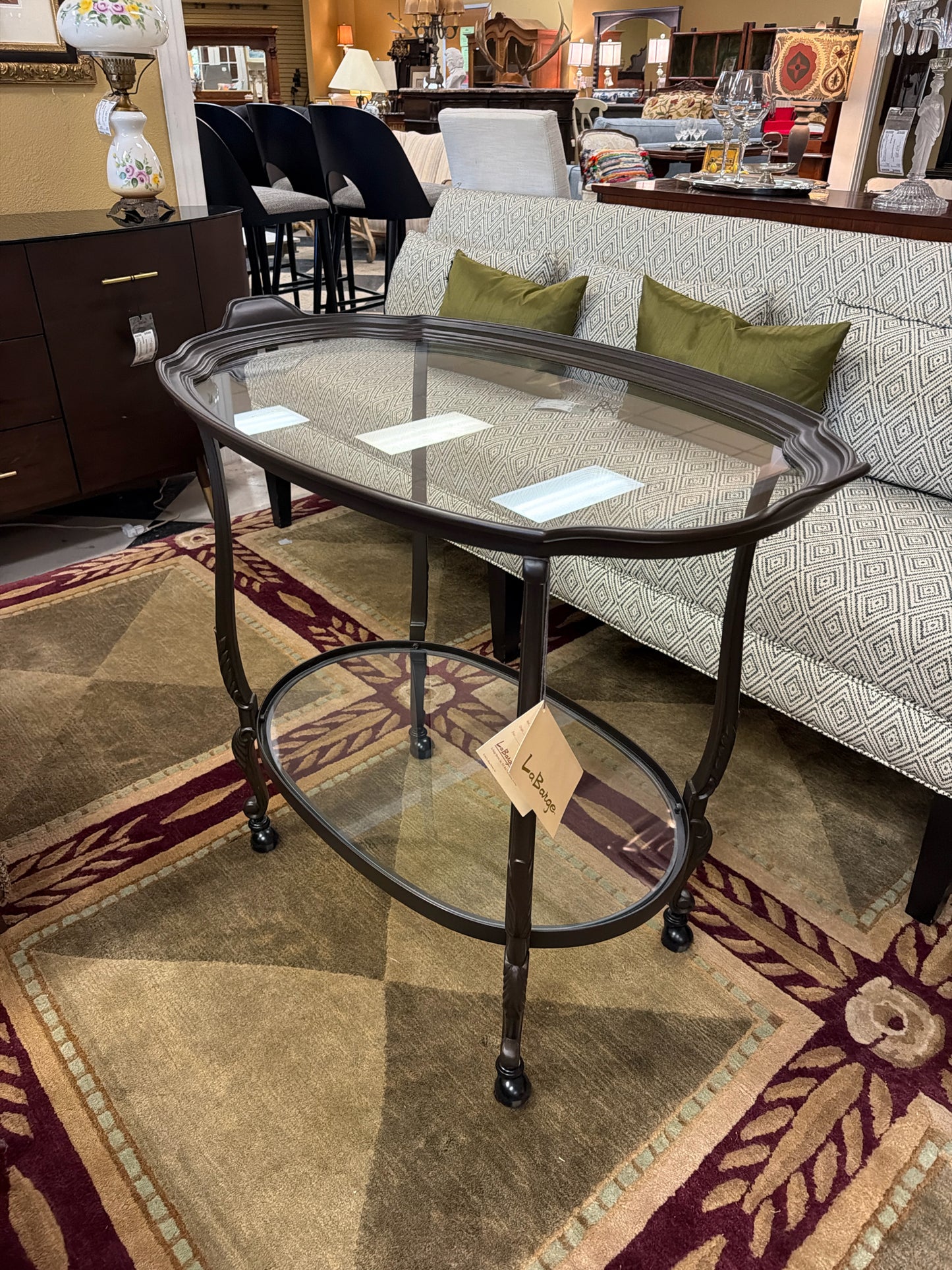 La Barge Metal Glass Bar/Tea Cart