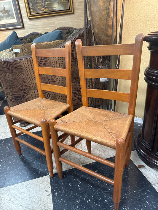 Pair Antique Mule Eared Ladderback Chairs
