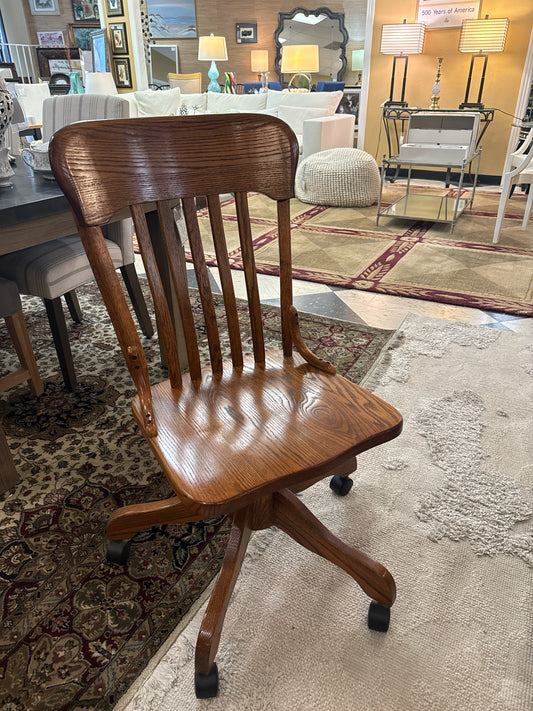 Oak Swivel Bankers Chair on Casters