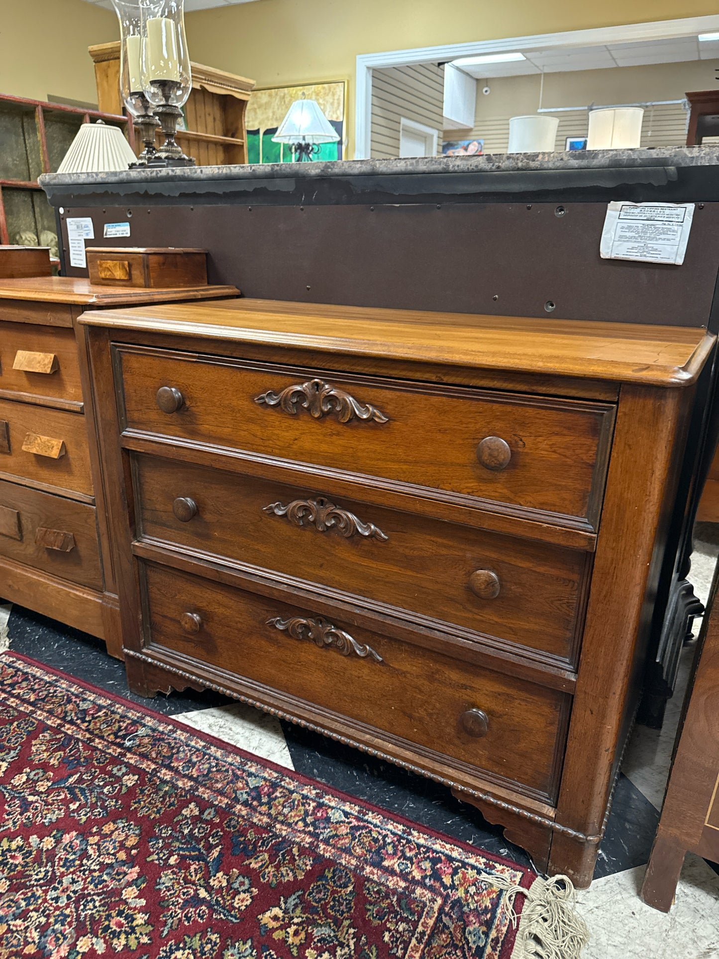3-Drawer Antique Carved Detail Dresser