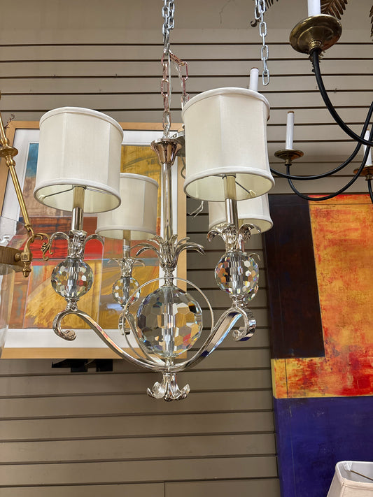 John Richard Crystal Chandelier w/ 4 Linen Shades
