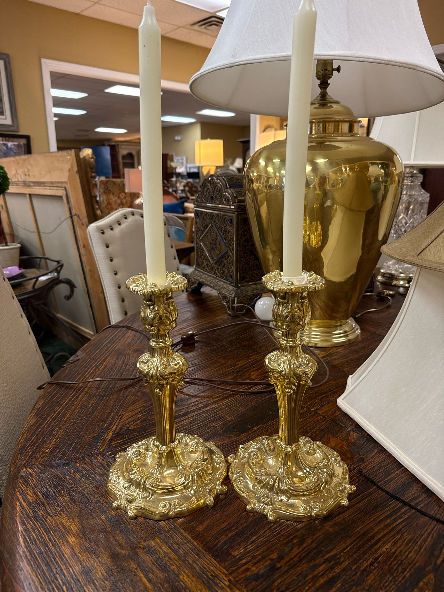 10" PAIR Hampton Brass Ornate Candlesticks