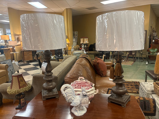 PAIR of Bronze Colored Table Lamps w/ New Williams & Sonoma Shades