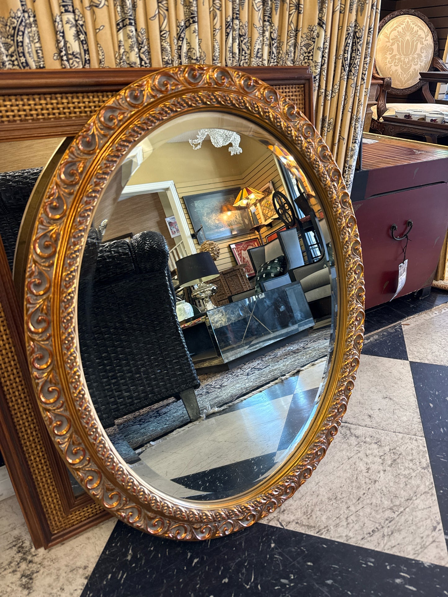 Oval Gold Baroque Beveled Mirror