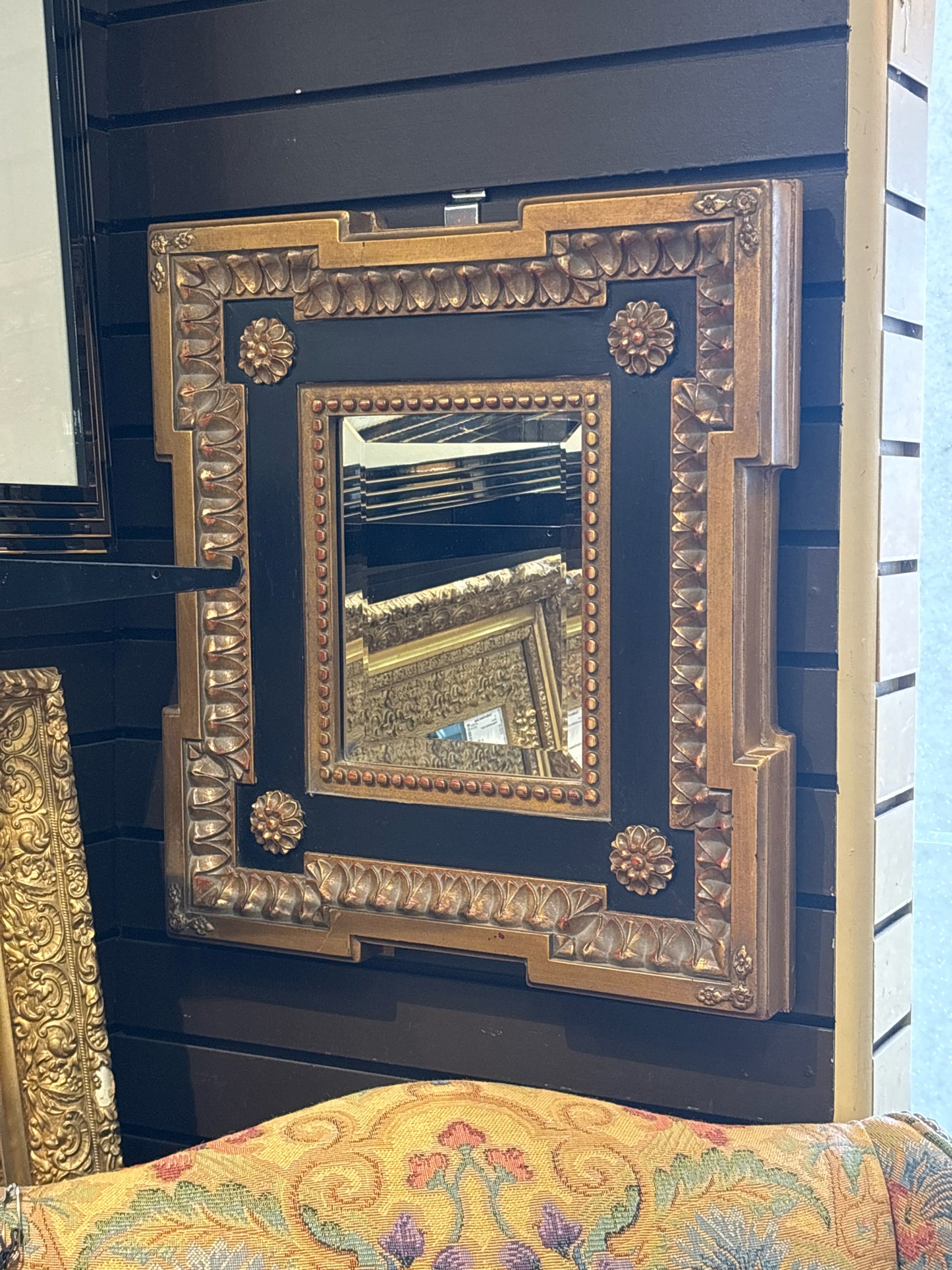 Beveled Mirror w/ Black & Gold Frame (18x20)