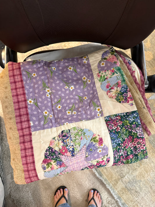 Handmade Floral Quilt Purple/Pink/White
