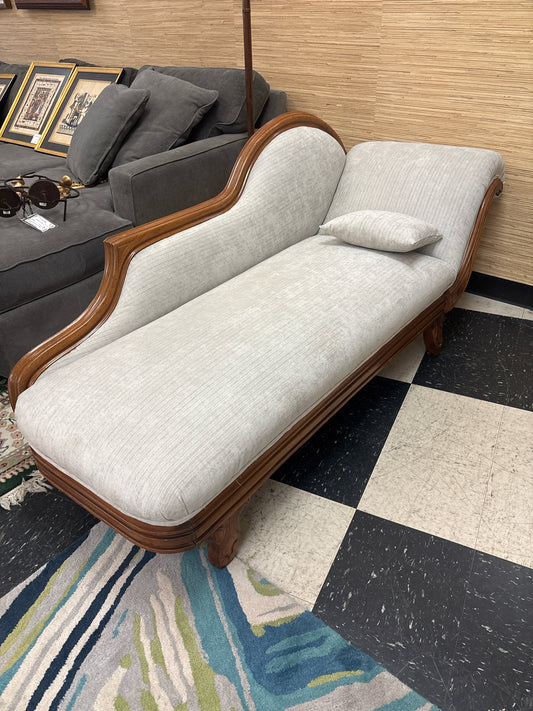 Antique Late 1880s Chaise Lounge - Gray w/ Wood Base
