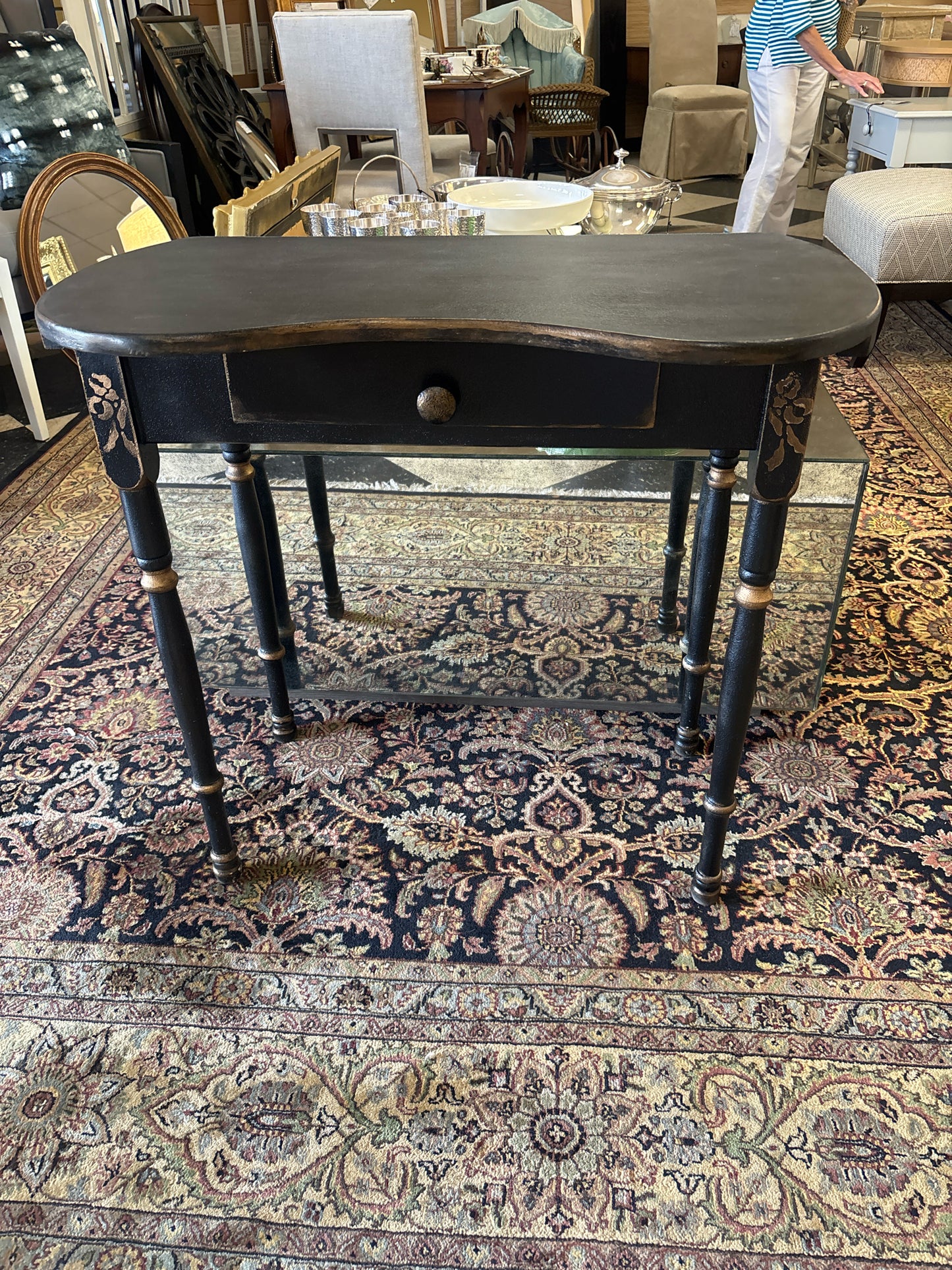 Black Hand Painted Table w/ Curved Top & 1 Drawer