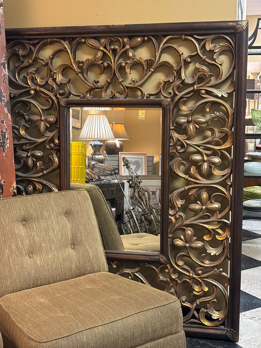 XL Wood Carved Brown/Gold Mirror