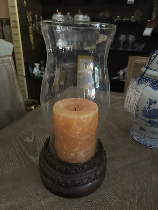 Maitland Smith Candler Holder w/Amber Candle/Glass Hurricane