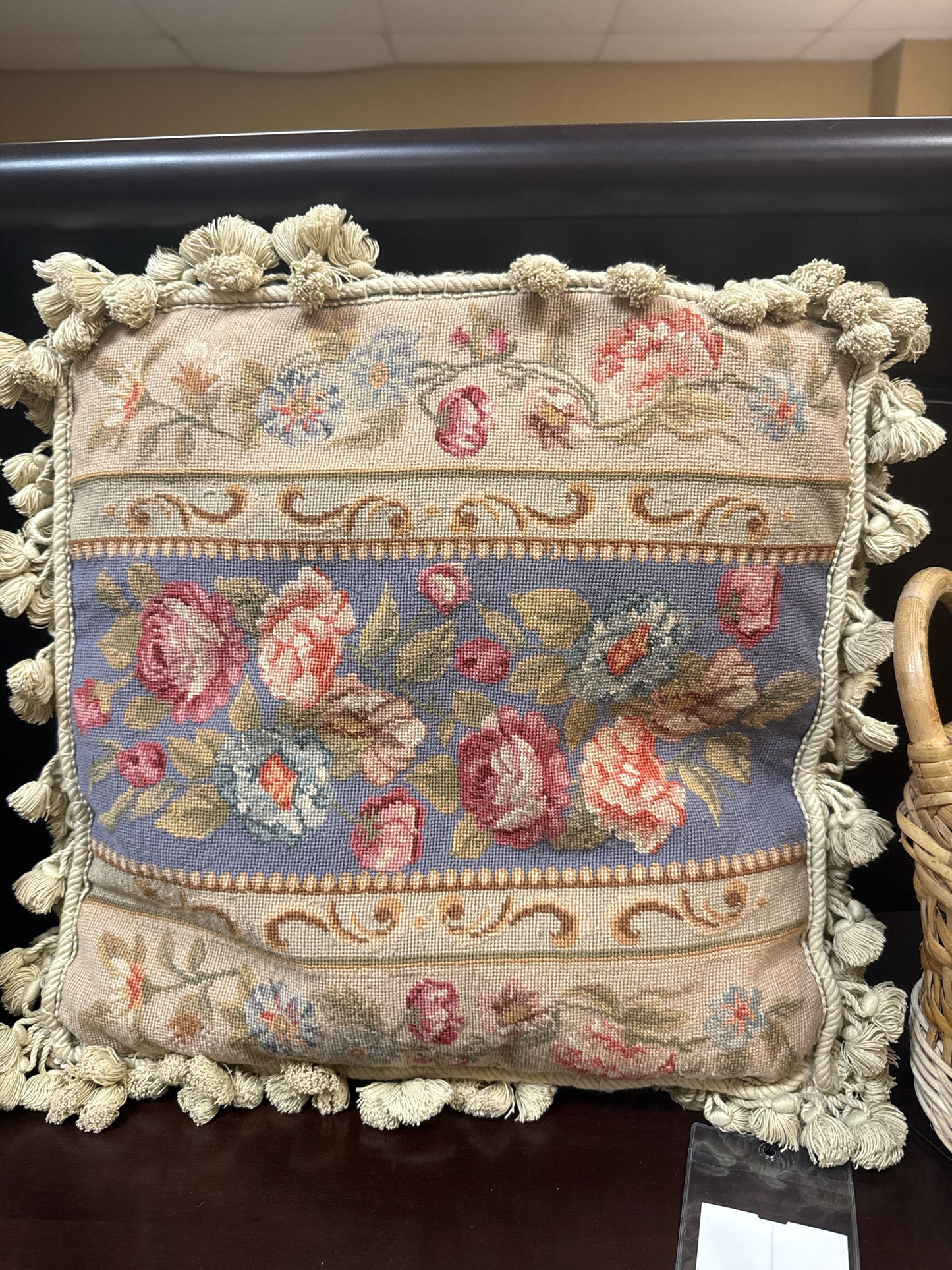 Periwinkle & Beige Needlepoint Pillow
