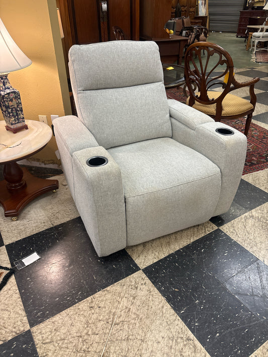 Gray Upholstered Electric Recliner w/ Cup Holders (Lights on Bottom)