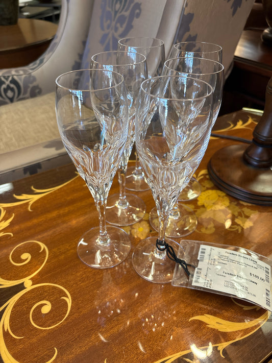 SET of 6 Champagne Flutes 8 3/8" (Diamond Clear Pattern)